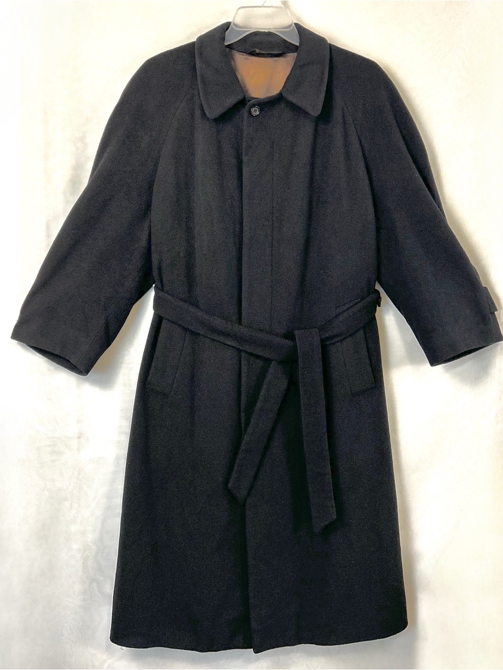 Saks Fifth Ave Men’s 100% Cashmere Lined Black Trench Coat / Size Large